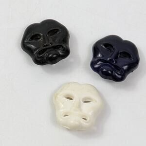 Set Of 3 Vintage .75" Plastic Tragedy Face Mask Shank Buttons Black Navy White